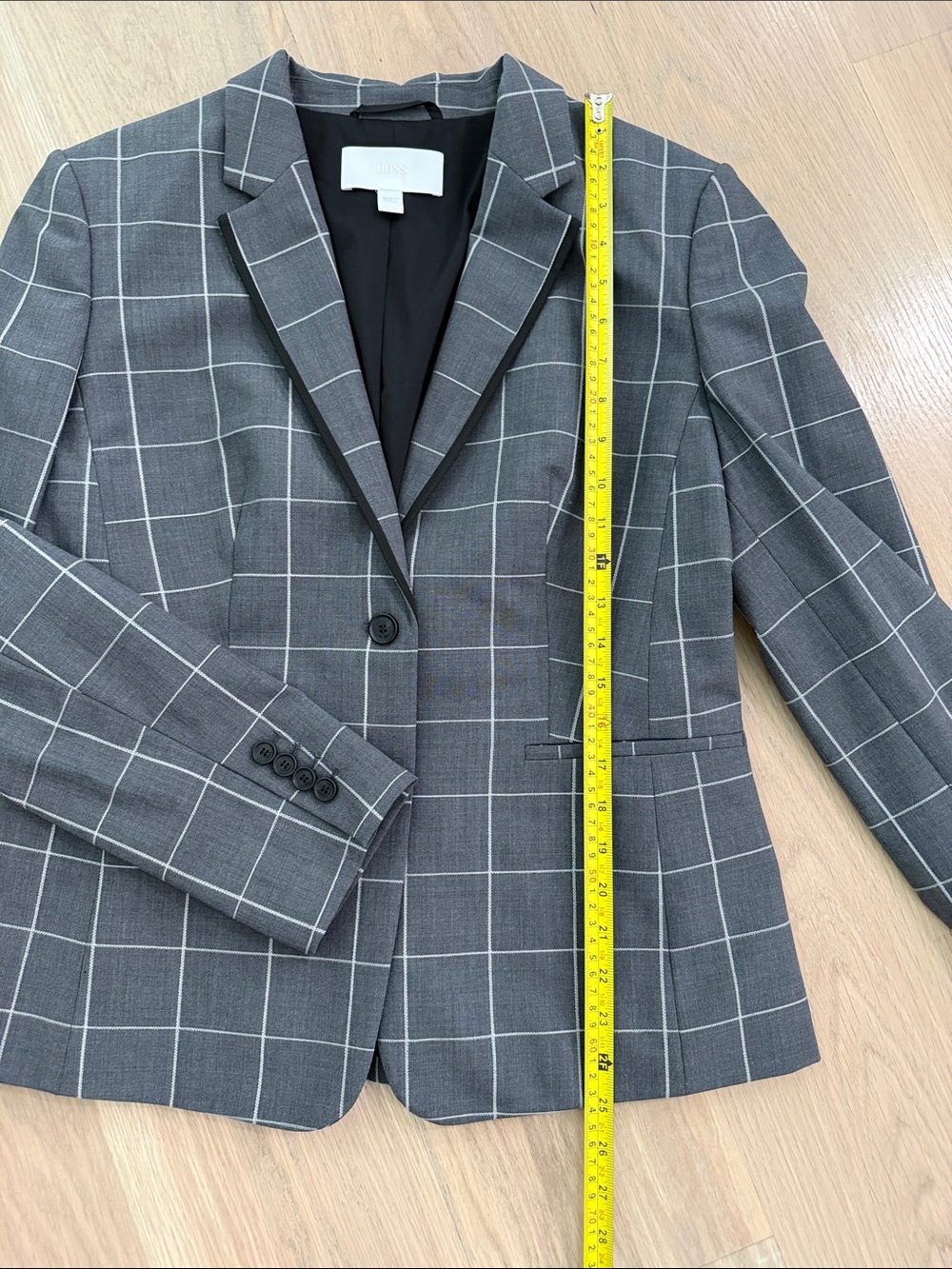 BOSS Hugo Boss Grey Windowpane 2-Piece Suit Set Dress & Blazer Size US 10 / FR - Picture 11 of 13